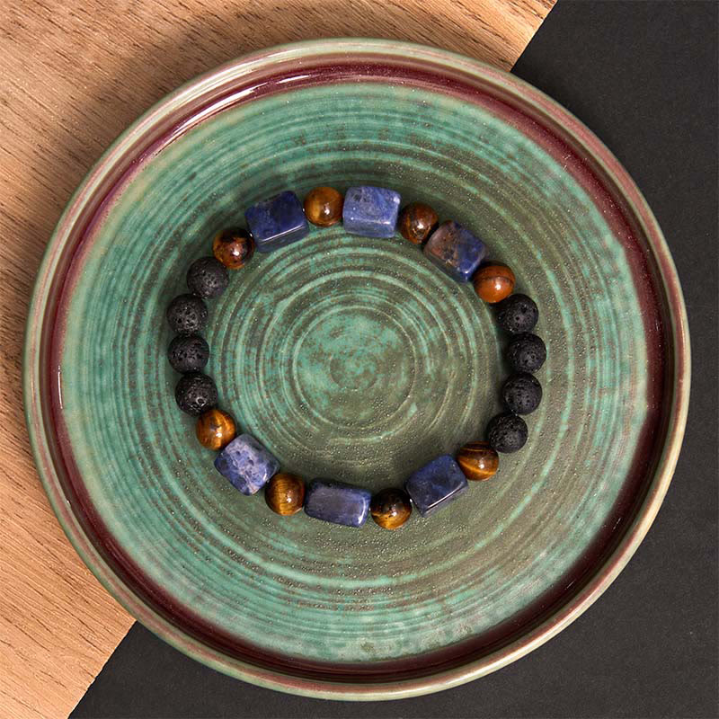 Fortune Jewel Various Crystals Cube Amethyst Lava Rock Support Bracelet