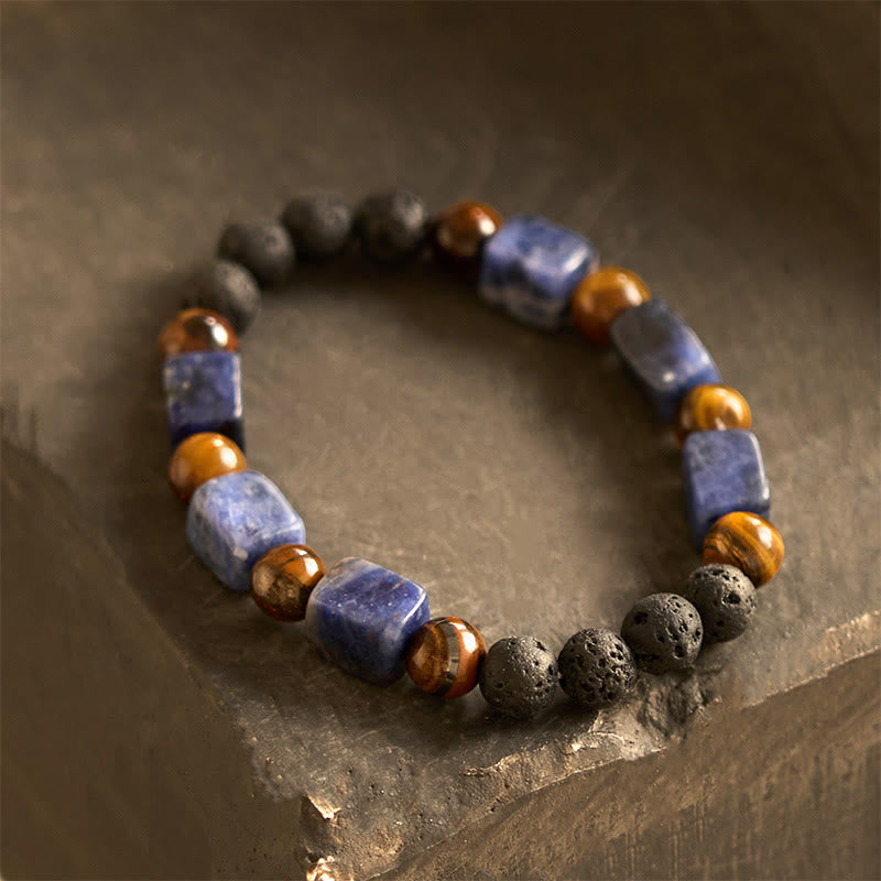 Fortune Jewel Various Crystals Cube Amethyst Lava Rock Support Bracelet