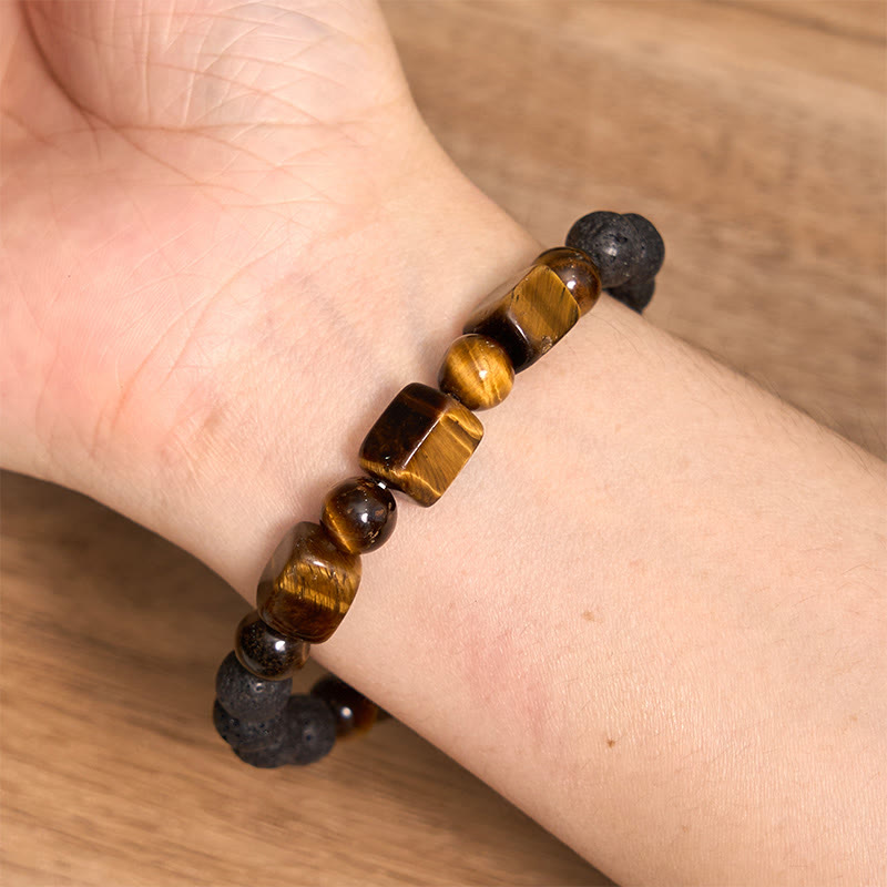 Fortune Jewel Various Crystals Cube Amethyst Lava Rock Support Bracelet