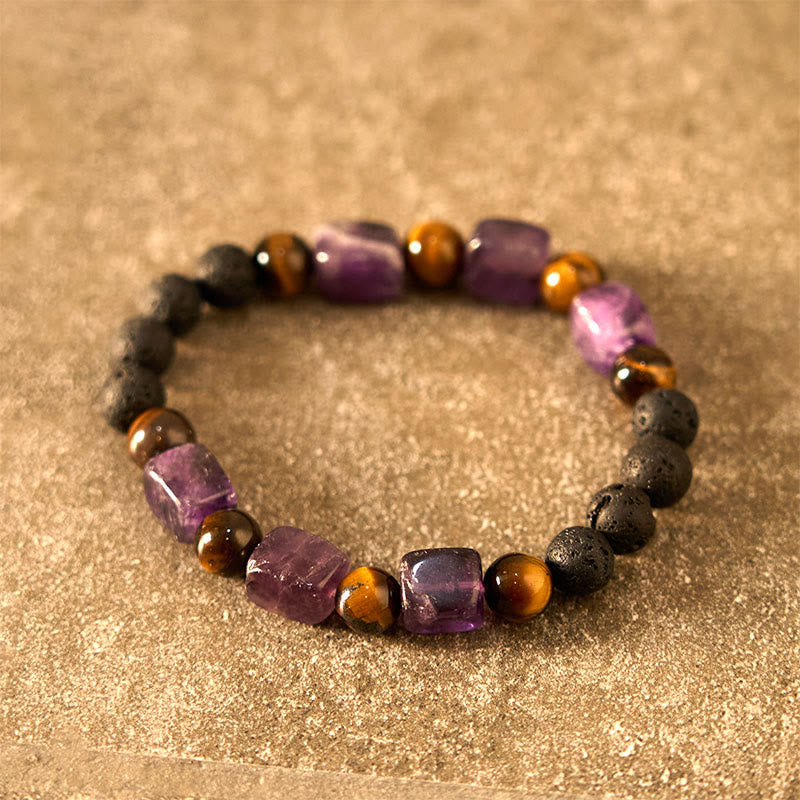Fortune Jewel Various Crystals Cube Amethyst Lava Rock Support Bracelet