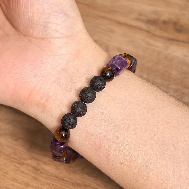 Fortune Jewel Various Crystals Cube Amethyst Lava Rock Support Bracelet