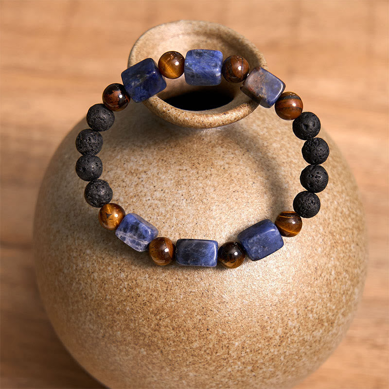 Fortune Jewel Various Crystals Cube Amethyst Lava Rock Support Bracelet
