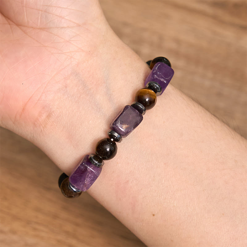 Fortune Jewel Various Crystals Cube Amethyst Lava Rock Support Bracelet