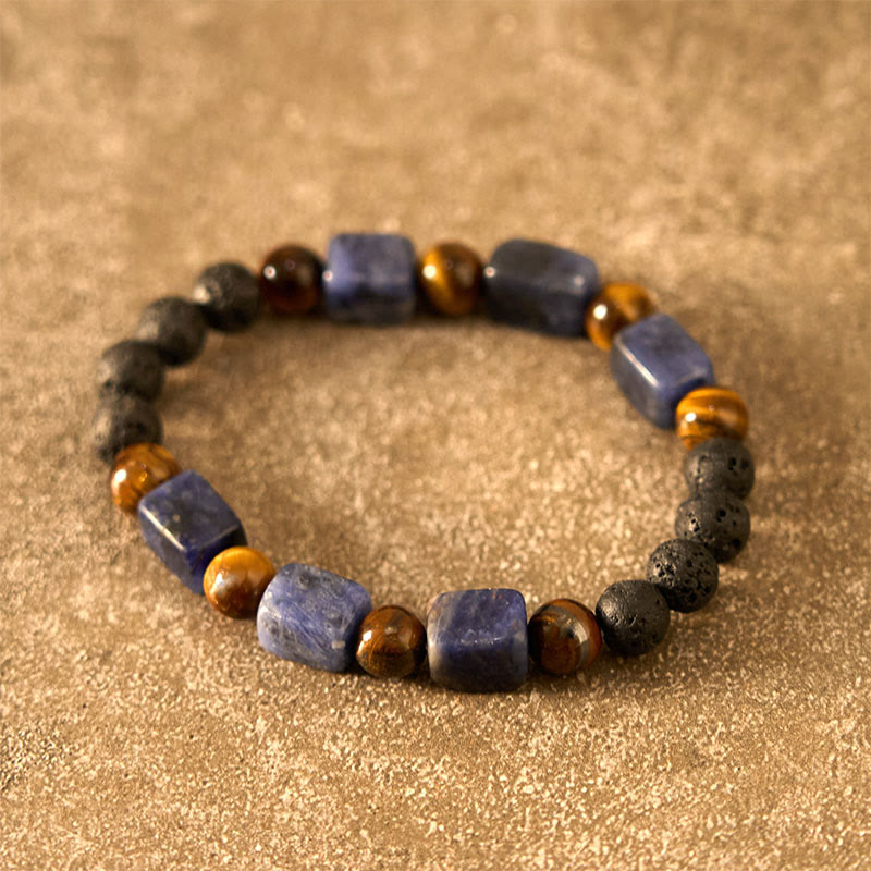 Fortune Jewel Various Crystals Cube Amethyst Lava Rock Support Bracelet
