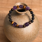 Fortune Jewel Various Crystals Cube Amethyst Lava Rock Support Bracelet