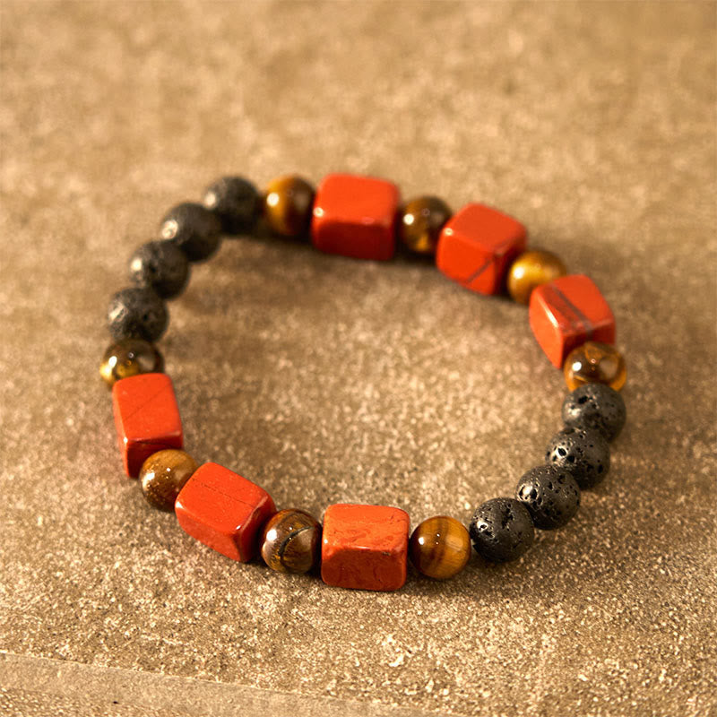Fortune Jewel Various Crystals Cube Amethyst Lava Rock Support Bracelet