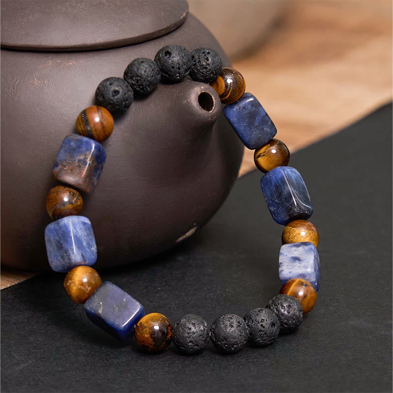 Fortune Jewel Various Crystals Cube Amethyst Lava Rock Support Bracelet