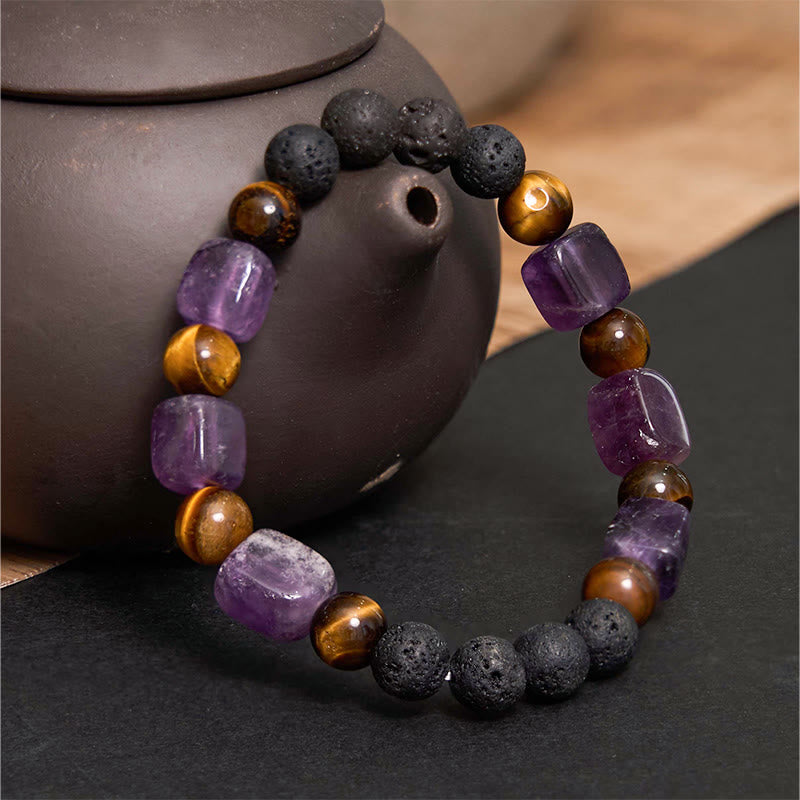 Fortune Jewel Various Crystals Cube Amethyst Lava Rock Support Bracelet