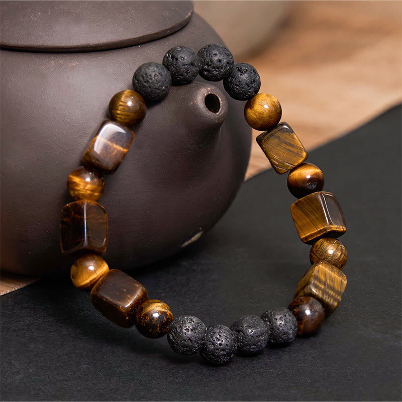 Fortune Jewel Various Crystals Cube Amethyst Lava Rock Support Bracelet
