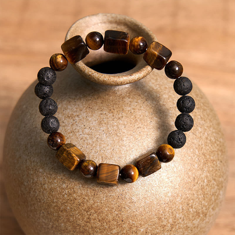 Fortune Jewel Various Crystals Cube Amethyst Lava Rock Support Bracelet