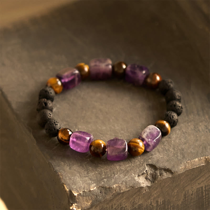 Fortune Jewel Various Crystals Cube Amethyst Lava Rock Support Bracelet