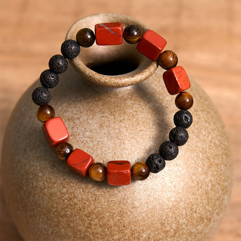 Fortune Jewel Various Crystals Cube Amethyst Lava Rock Support Bracelet