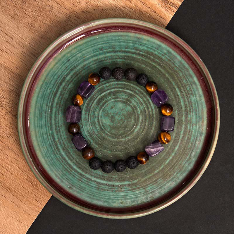 Fortune Jewel Various Crystals Cube Amethyst Lava Rock Support Bracelet