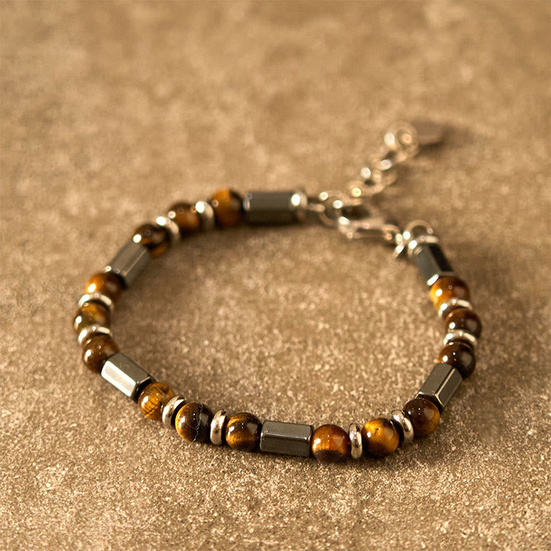 Fortune Jewel Tiger Eye Hematite Strength Buckle Chain Bracelet