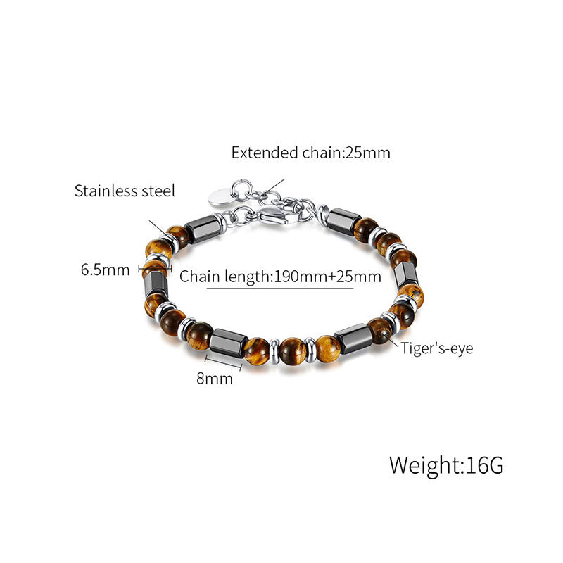 Fortune Jewel Tiger Eye Hematite Strength Buckle Chain Bracelet