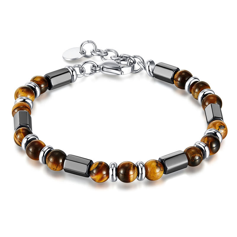Fortune Jewel Tiger Eye Hematite Strength Buckle Chain Bracelet