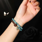 Fortune Jewel Blue Chalcedony Green Sandalwood Small Leaf Red Sandalwood Double Wrap Emotional Balance Bracelet