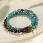 Fortune Jewel Blue Chalcedony Green Sandalwood Small Leaf Red Sandalwood Double Wrap Emotional Balance Bracelet