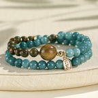 Fortune Jewel Blue Chalcedony Green Sandalwood Small Leaf Red Sandalwood Double Wrap Emotional Balance Bracelet