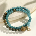 Fortune Jewel Blue Chalcedony Green Sandalwood Small Leaf Red Sandalwood Double Wrap Emotional Balance Bracelet