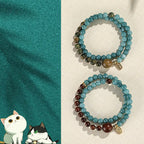 Fortune Jewel Blue Chalcedony Green Sandalwood Small Leaf Red Sandalwood Double Wrap Emotional Balance Bracelet