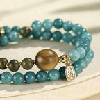 Fortune Jewel Blue Chalcedony Green Sandalwood Small Leaf Red Sandalwood Double Wrap Emotional Balance Bracelet
