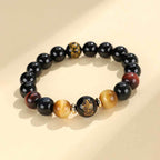 Fortune Jewel Black Onyx Tiger Eye Om Mani Padme Hum Chinese Zodiac Natal Buddha Support Bracelet