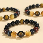 Fortune Jewel Black Onyx Tiger Eye Om Mani Padme Hum Chinese Zodiac Natal Buddha Support Bracelet