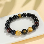 Fortune Jewel Black Onyx Tiger Eye Om Mani Padme Hum Chinese Zodiac Natal Buddha Support Bracelet