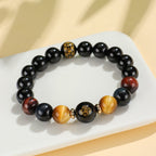 Fortune Jewel Black Onyx Tiger Eye Om Mani Padme Hum Chinese Zodiac Natal Buddha Support Bracelet