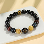 Fortune Jewel Black Onyx Tiger Eye Om Mani Padme Hum Chinese Zodiac Natal Buddha Support Bracelet