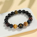 Fortune Jewel Black Onyx Tiger Eye Om Mani Padme Hum Chinese Zodiac Natal Buddha Support Bracelet