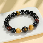 Fortune Jewel Black Onyx Tiger Eye Om Mani Padme Hum Chinese Zodiac Natal Buddha Support Bracelet