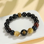 Fortune Jewel Black Onyx Tiger Eye Om Mani Padme Hum Chinese Zodiac Natal Buddha Support Bracelet