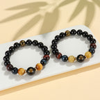 Fortune Jewel Black Onyx Tiger Eye Om Mani Padme Hum Chinese Zodiac Natal Buddha Support Bracelet