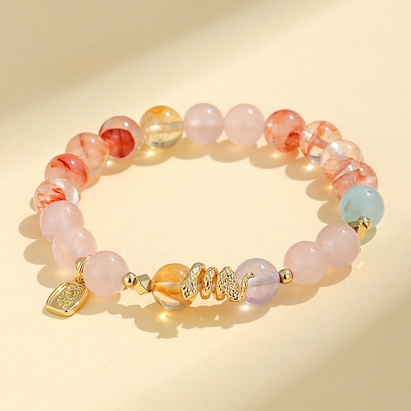 Fortune Jewel Various Crystal Pink Crystal Amethyst Year Of The Snake Lucky Bracelet