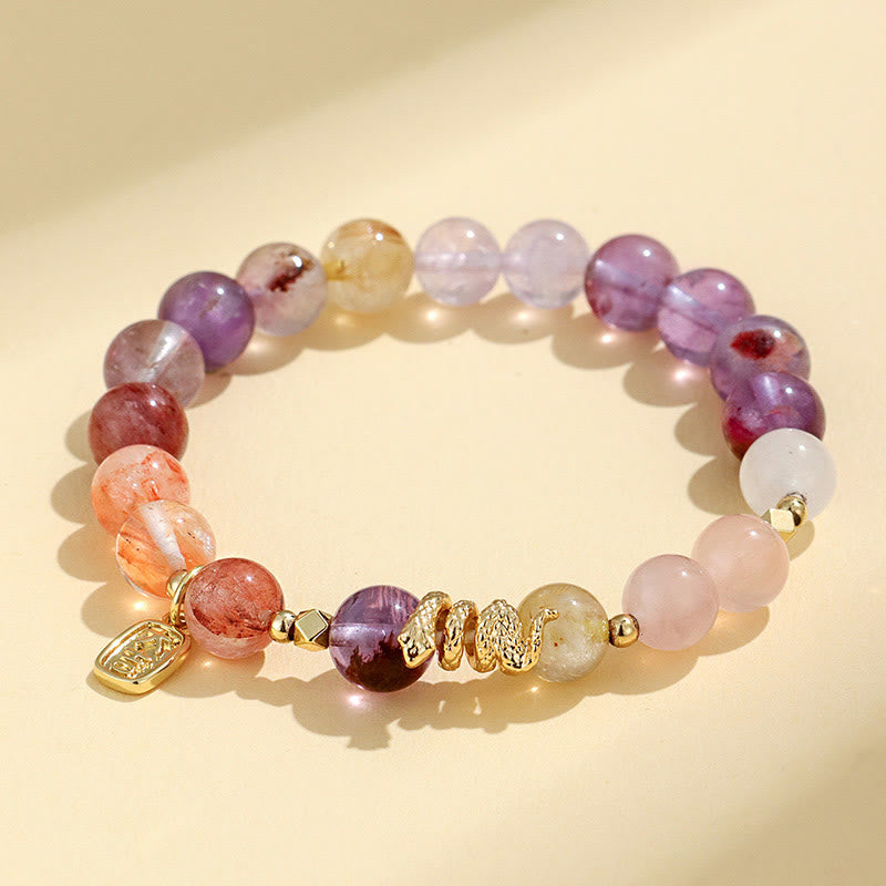 Fortune Jewel Various Crystal Pink Crystal Amethyst Year Of The Snake Lucky Bracelet