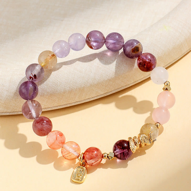 Fortune Jewel Various Crystal Pink Crystal Amethyst Year Of The Snake Lucky Bracelet