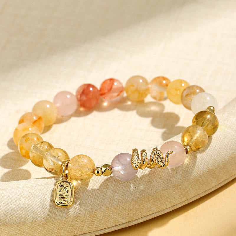 Fortune Jewel Various Crystal Pink Crystal Amethyst Year Of The Snake Lucky Bracelet