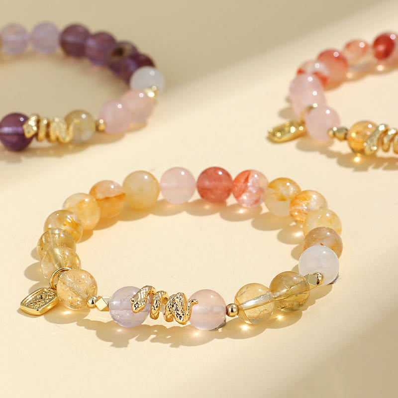 Fortune Jewel Various Crystal Pink Crystal Amethyst Year Of The Snake Lucky Bracelet