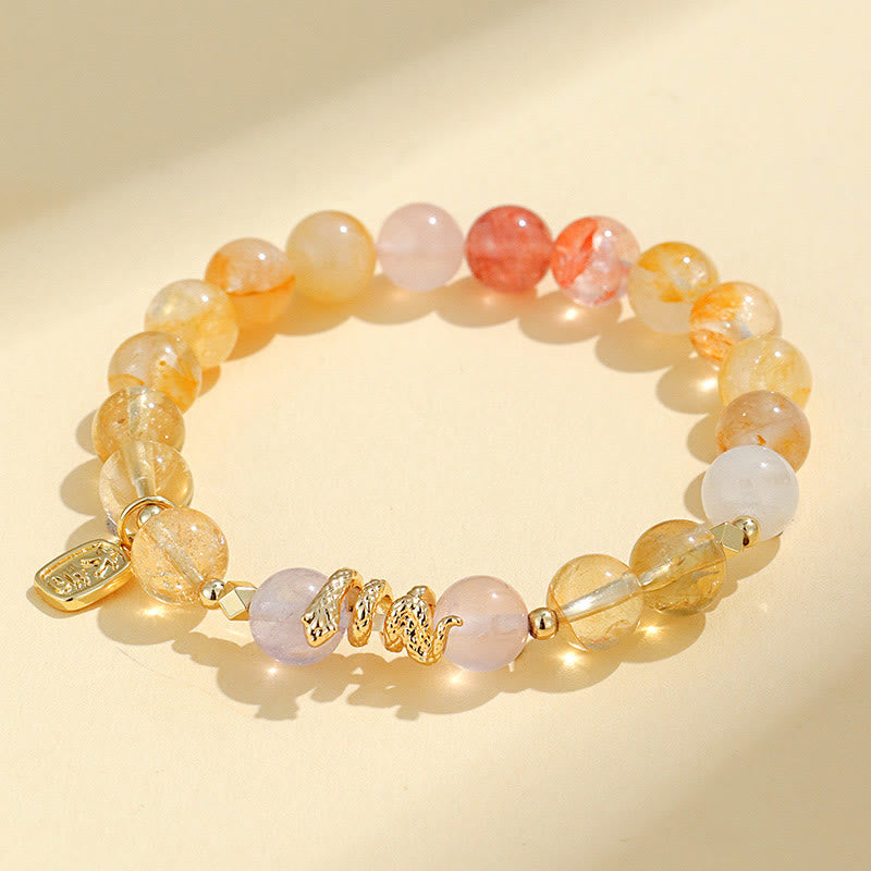 Fortune Jewel Various Crystal Pink Crystal Amethyst Year Of The Snake Lucky Bracelet