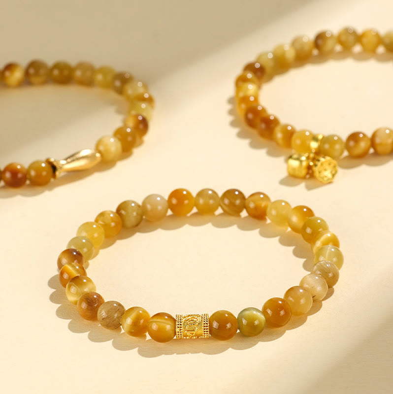 Fortune Jewel Tiger Eye Fu Character Bamboo Koi Fish Lotus Om Mani Padme Hum Protection Bracelet