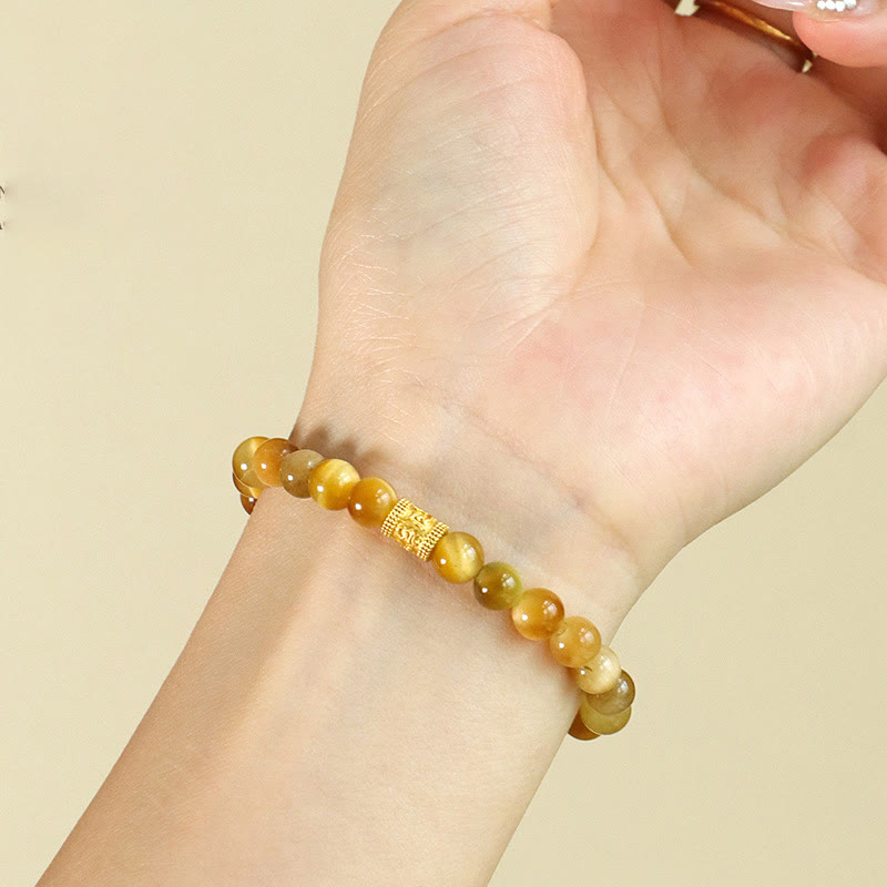 Fortune Jewel Tiger Eye Fu Character Bamboo Koi Fish Lotus Om Mani Padme Hum Protection Bracelet