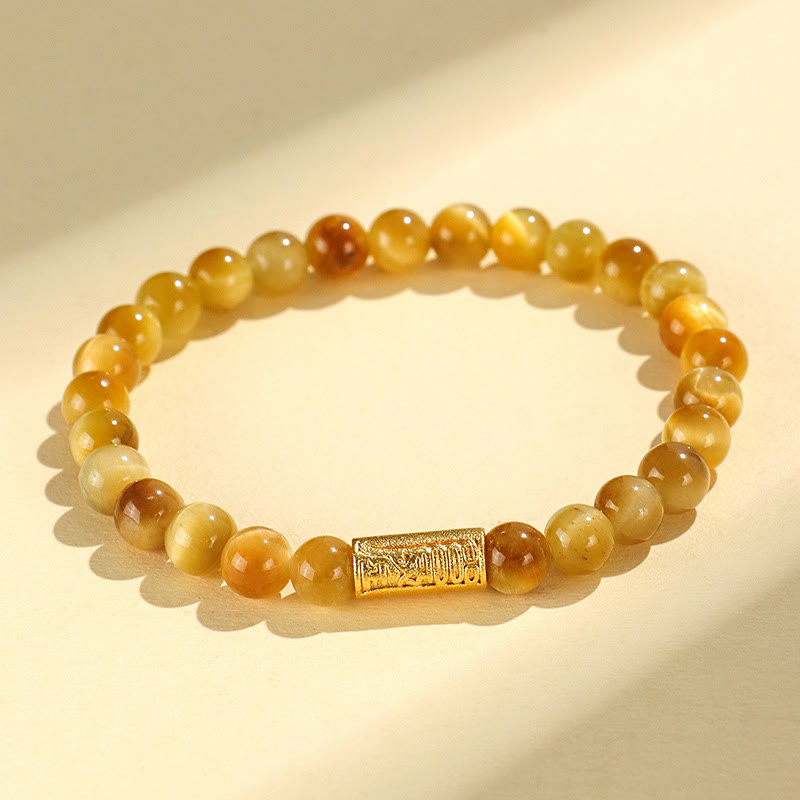 Fortune Jewel Tiger Eye Fu Character Bamboo Koi Fish Lotus Om Mani Padme Hum Protection Bracelet