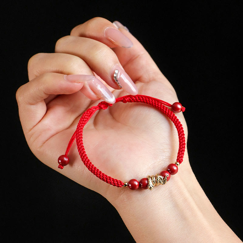 Fortune Jewel Cinnabar Handmade Year Of Snake String Protection Braided Bracelet