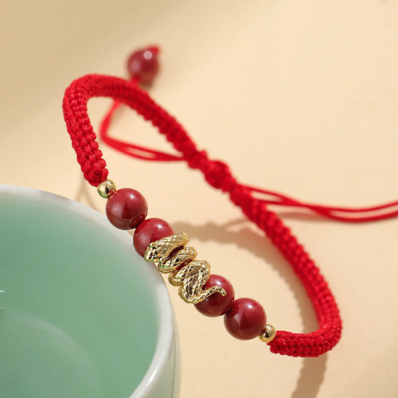 Fortune Jewel Cinnabar Handmade Year Of Snake String Protection Braided Bracelet