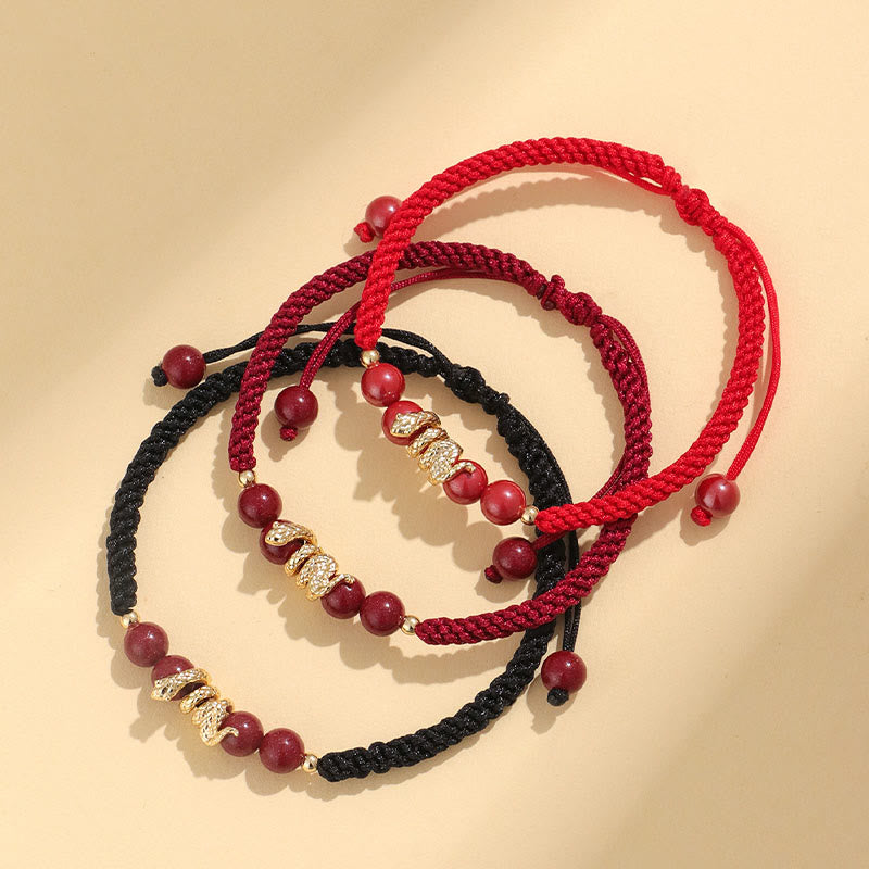 Fortune Jewel Cinnabar Handmade Year Of Snake String Protection Braided Bracelet