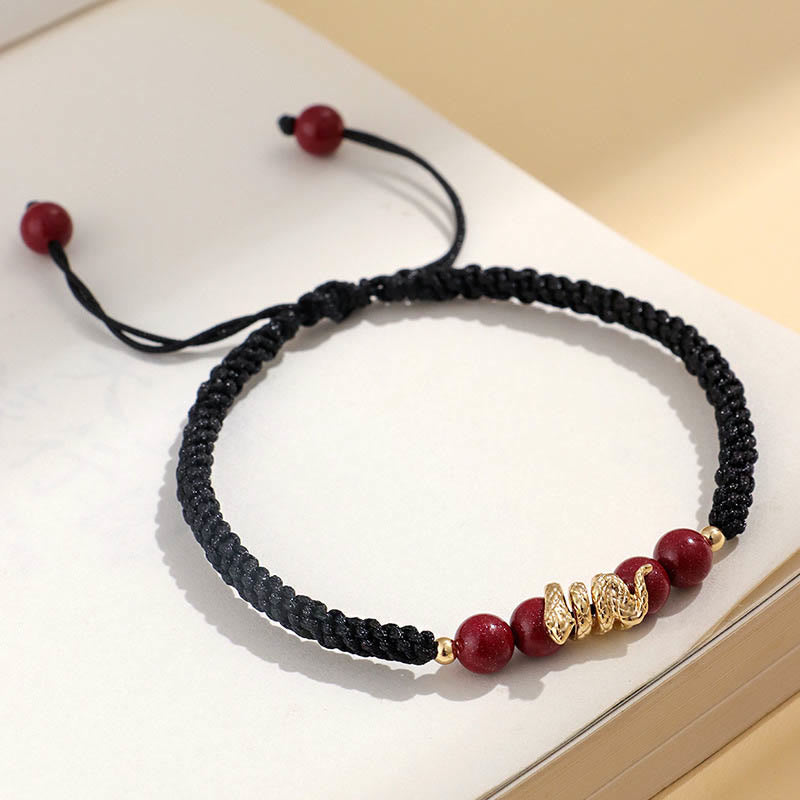 Fortune Jewel Cinnabar Handmade Year Of Snake String Protection Braided Bracelet