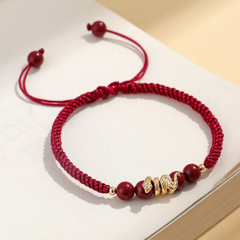 Fortune Jewel Cinnabar Handmade Year Of Snake String Protection Braided Bracelet