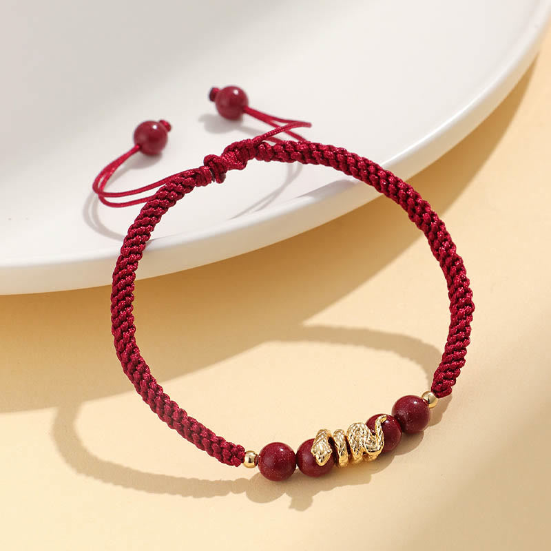 Fortune Jewel Cinnabar Handmade Year Of Snake String Protection Braided Bracelet